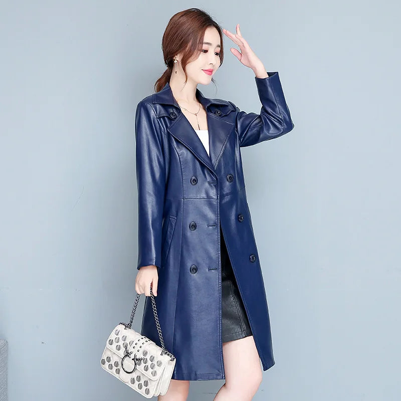 M-7XL Woman Sheepskin OverCoat Spring Autumn Winter 2026 Fashion Fur Collar Warm Thick Slim Long Sheep Leather Coat Female