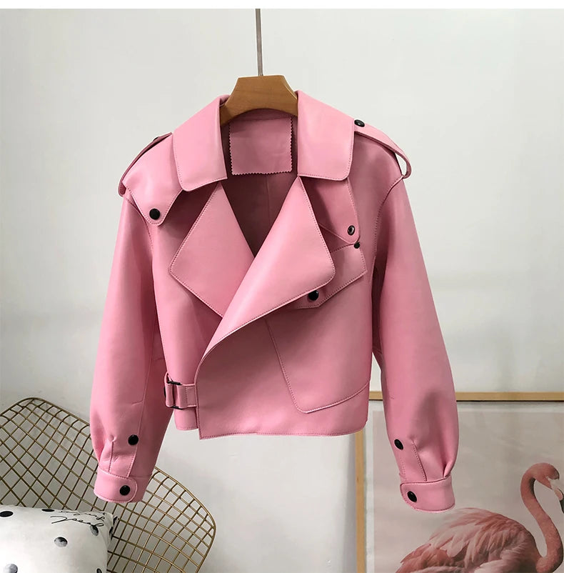 OFTBUY 2022 Genuine Leather Jacket Women Real Sheepshin Leather Coat Spring Autumn New Fashion Real Leather Jacket Loose Casual