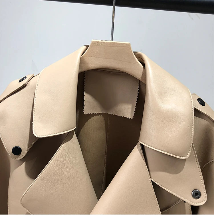 OFTBUY 2022 Genuine Leather Jacket Women Real Sheepshin Leather Coat Spring Autumn New Fashion Real Leather Jacket Loose Casual