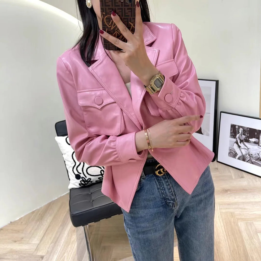 Ropa De Mujer White Jackets For Women Female Blazer Coat Ladies Fashion Loose Style Big Pocket Slim Waist Pink Khaki Short Veste