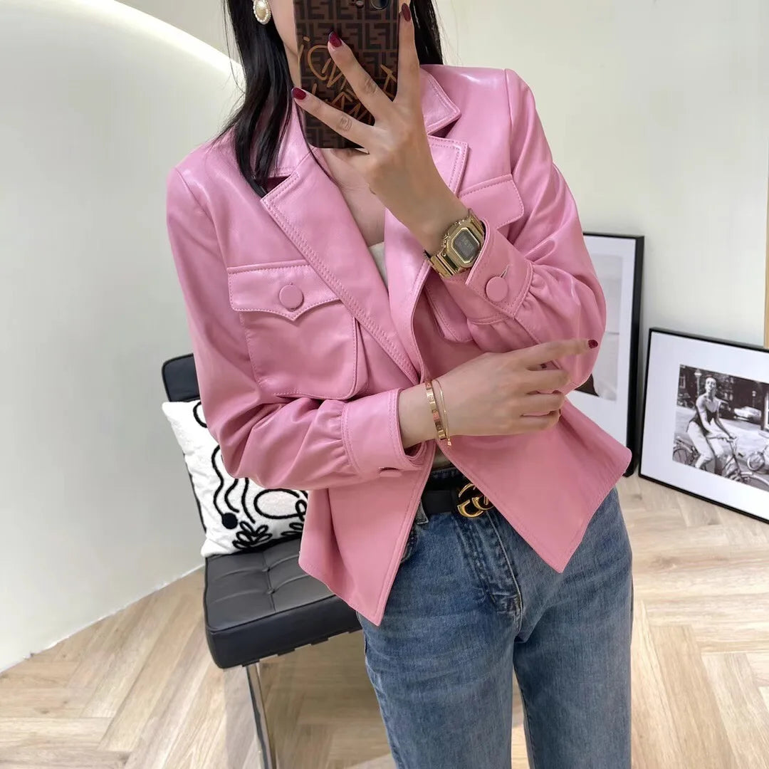 Ropa De Mujer White Jackets For Women Female Blazer Coat Ladies Fashion Loose Style Big Pocket Slim Waist Pink Khaki Short Veste