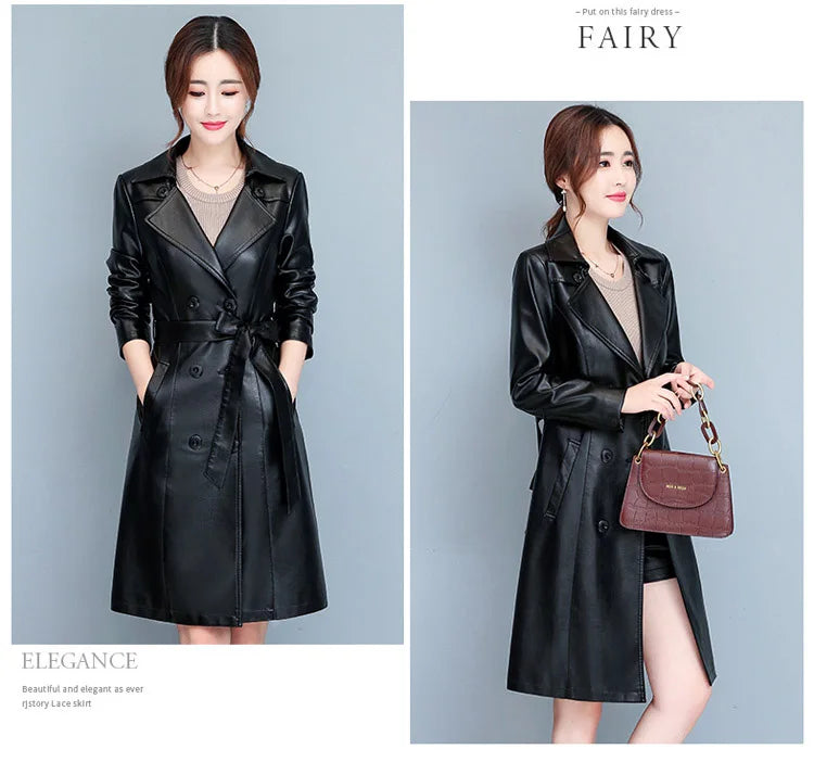 M-7XL Woman Sheepskin OverCoat Spring Autumn Winter 2026 Fashion Fur Collar Warm Thick Slim Long Sheep Leather Coat Female