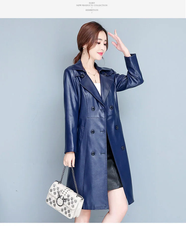 M-7XL Woman Sheepskin OverCoat Spring Autumn Winter 2026 Fashion Fur Collar Warm Thick Slim Long Sheep Leather Coat Female