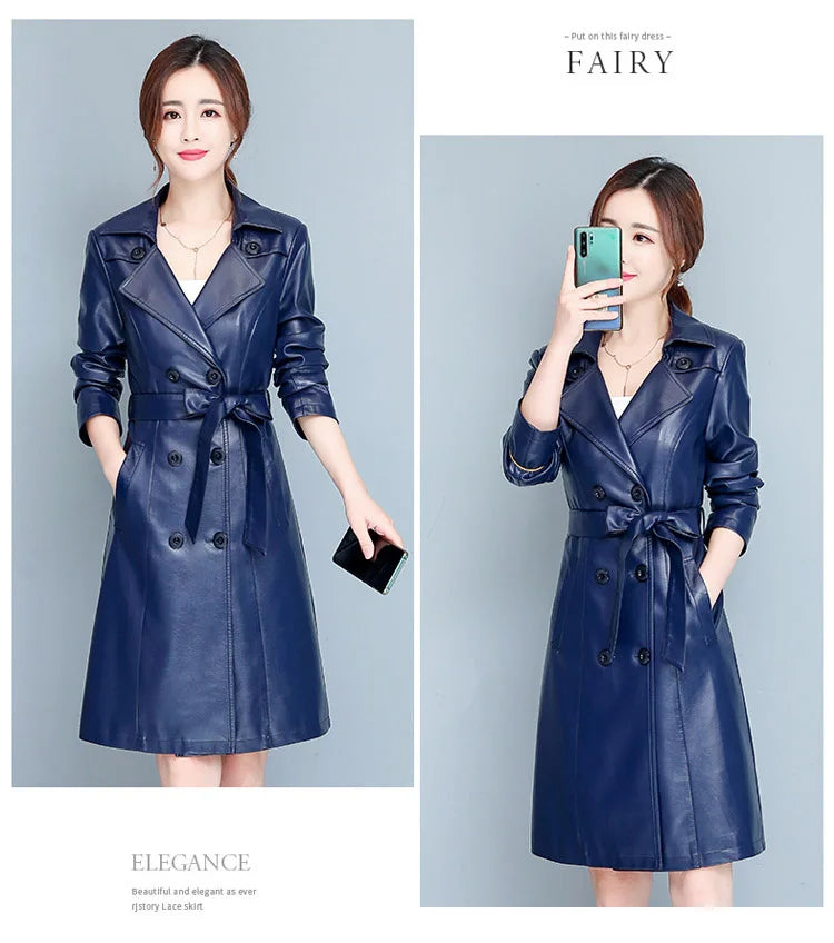 M-7XL Woman Sheepskin OverCoat Spring Autumn Winter 2026 Fashion Fur Collar Warm Thick Slim Long Sheep Leather Coat Female