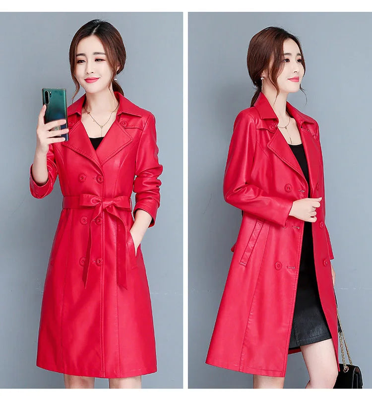 M-7XL Woman Sheepskin OverCoat Spring Autumn Winter 2026 Fashion Fur Collar Warm Thick Slim Long Sheep Leather Coat Female