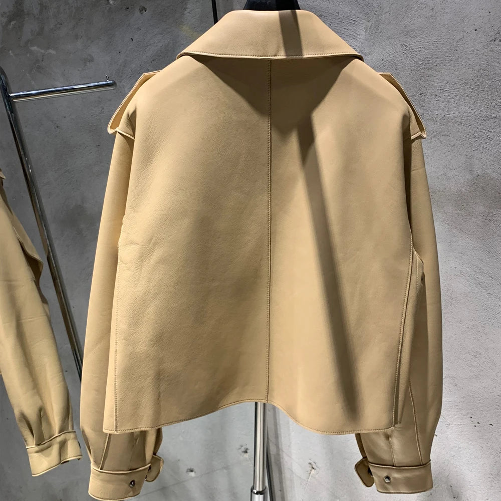 Lady Jacket in Leather Real Sheepskin Blouse Coat Women Spring and Autumn Casual Outwear 2979