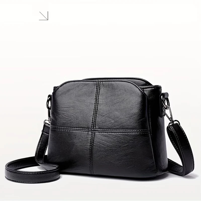 Women Vintage PU Leather Crossbody Bag Casual Daily Mini Shoulder Handbag Multi‑Layer Zipper Pocket Design Adjustable Strap Ligh