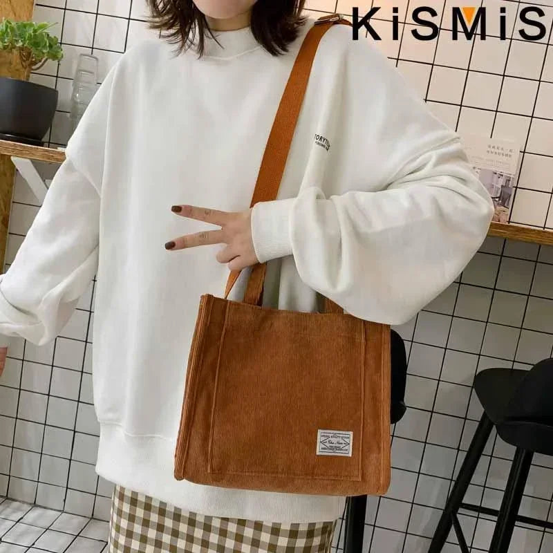 Velvet Corduroy Shoulder Bag Ladies Large Capacity Crossbody Tote Multi-Pocket Versatile Daily Fashion Purse Adjustable Strap