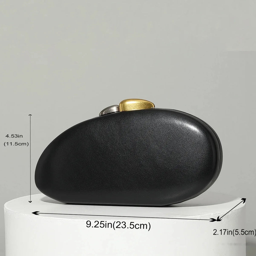 Designer Shell Shape Clutch Bag with Metallic Closure Chain Dinner Purse Women Evening Party Leather Shoulder Crossbody Handbags
