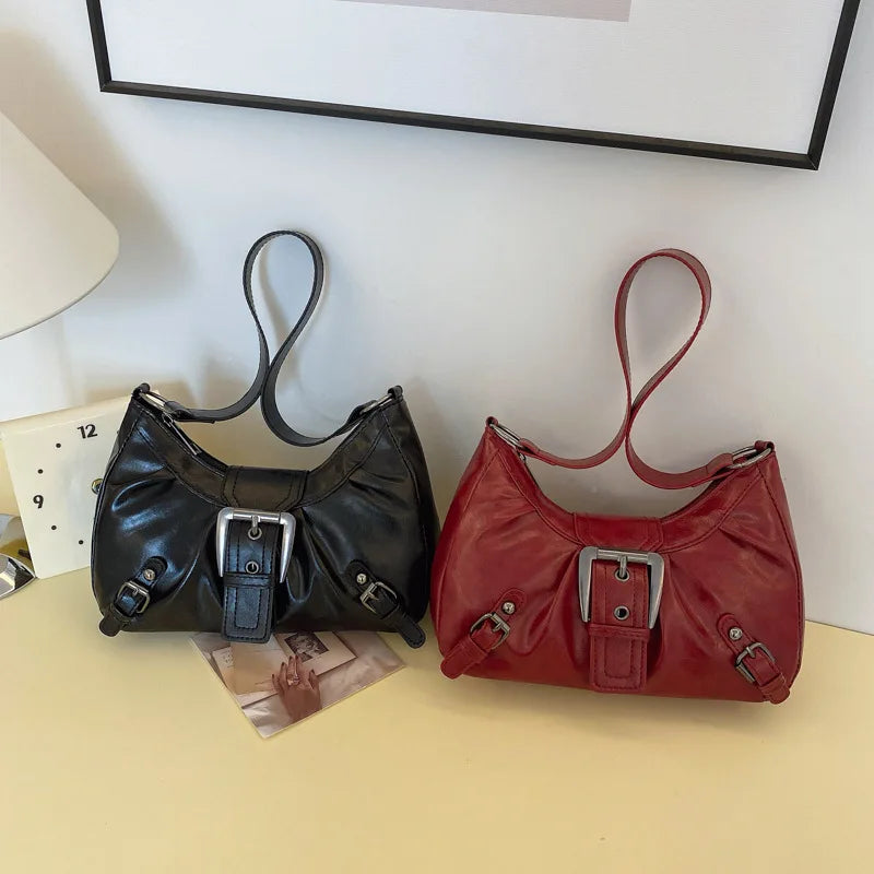 Large-capacity pleated armpit bag for women 2025 new retro commuter temperament motorcycle old style shoulder bag
