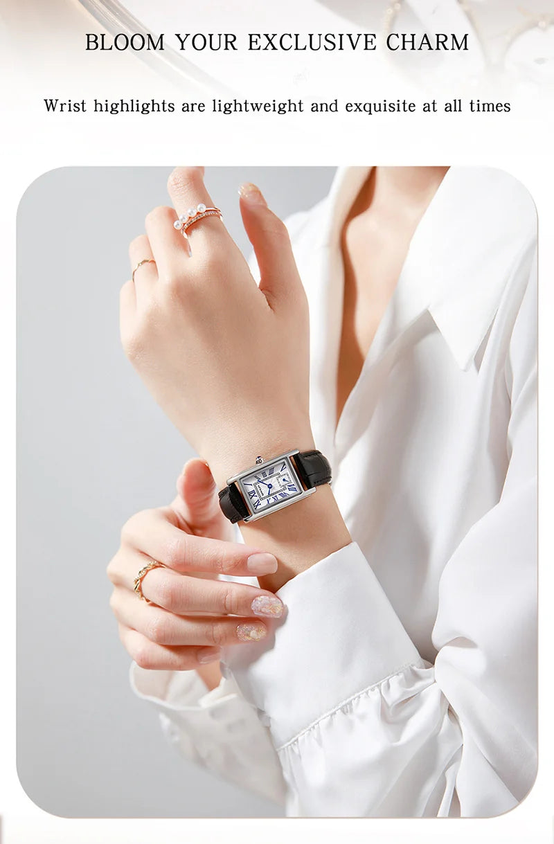 SANDA 1116 Elegant Women's Quartz Watch Casual Rectangular Waterproof Steel Leather Strap Casual Business Women's Watch часы