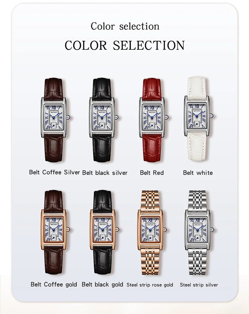 SANDA 1116 Elegant Women's Quartz Watch Casual Rectangular Waterproof Steel Leather Strap Casual Business Women's Watch часы