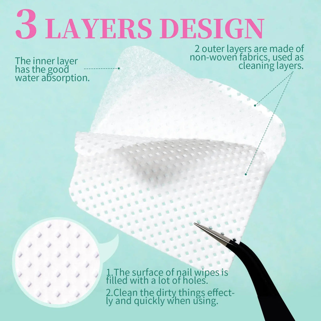 200Pcs/Box Lint Free Nail Wipes Eyelash Extension Glue Wipes Cleaner Cloth Non-Woven Fabric Nail Gel Remover Cotton Pad