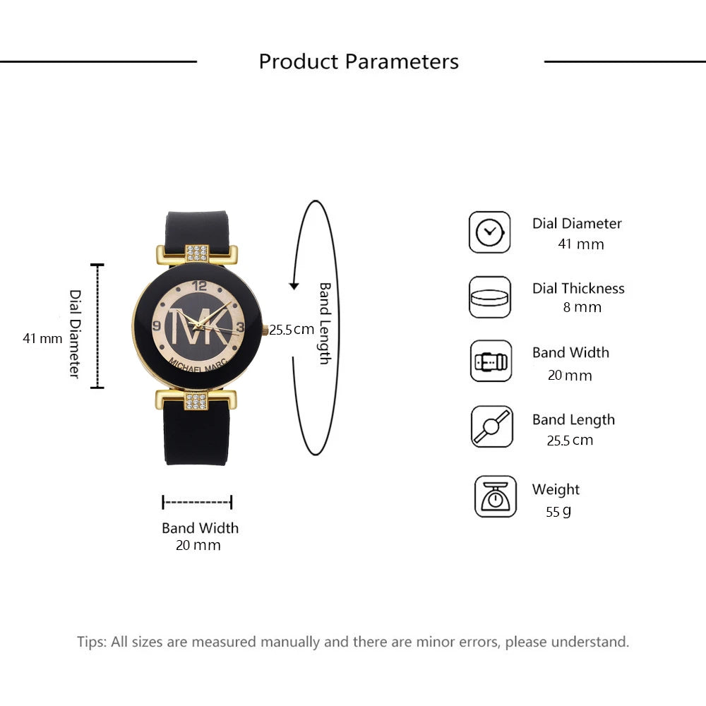 Fashion TVK Brand Women's Watch Simple Luxury Rhinestone Watch for Women Quartz Watch Casual Silicone Strap Ladies Clock