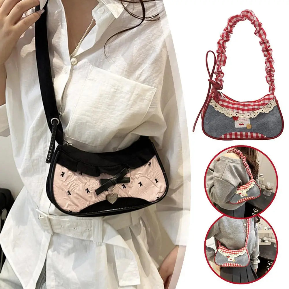 Fashion Grid Mini Handbags Adjustable Shoulder Strap Korean Hand-held Commuting Bag Single-shoulder Crossbody Bag Underarm Pouch