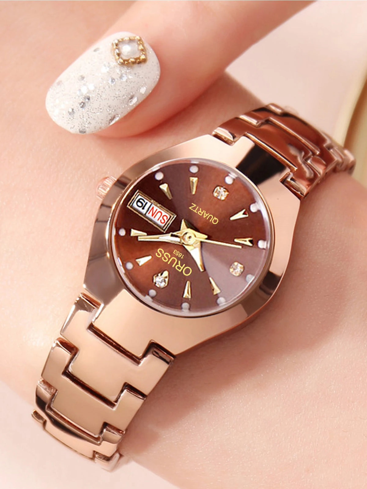 ORUSS Couple Watch Waterproof Casual Fashion Women Men Quartz Watches Ladies Stainless Date Week Men Clock Lover's Date Gift