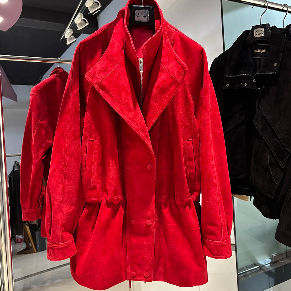 YOLOAgain 2025 Autumn Oversized Leather Jacket Coat Women High Quality Suede Jacket