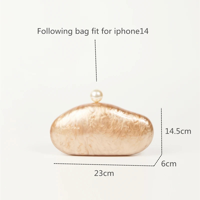 Shell Clutch Bag Acrylic Pearl Color Purse Women Wedding Evening Party Cute Ivory Pearl Coffee Color Handbag New 2024