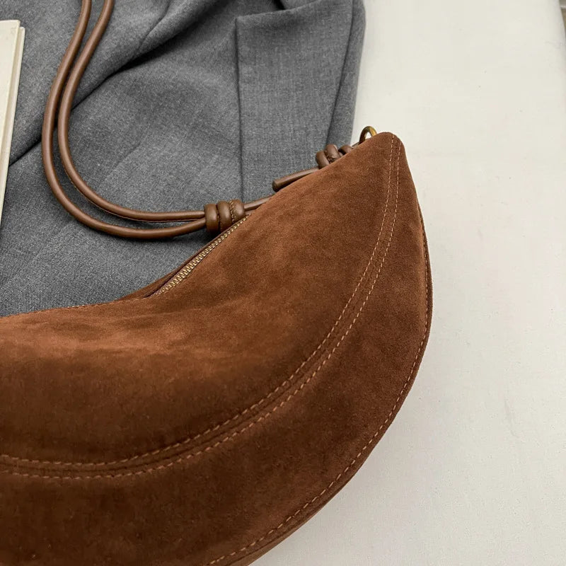 Faux Suede Super Popular Niche Suede Shoulder Bag for Women 2025 Hot Sale Single Crossbody Bags Underarm Dumpling Sweet Bags