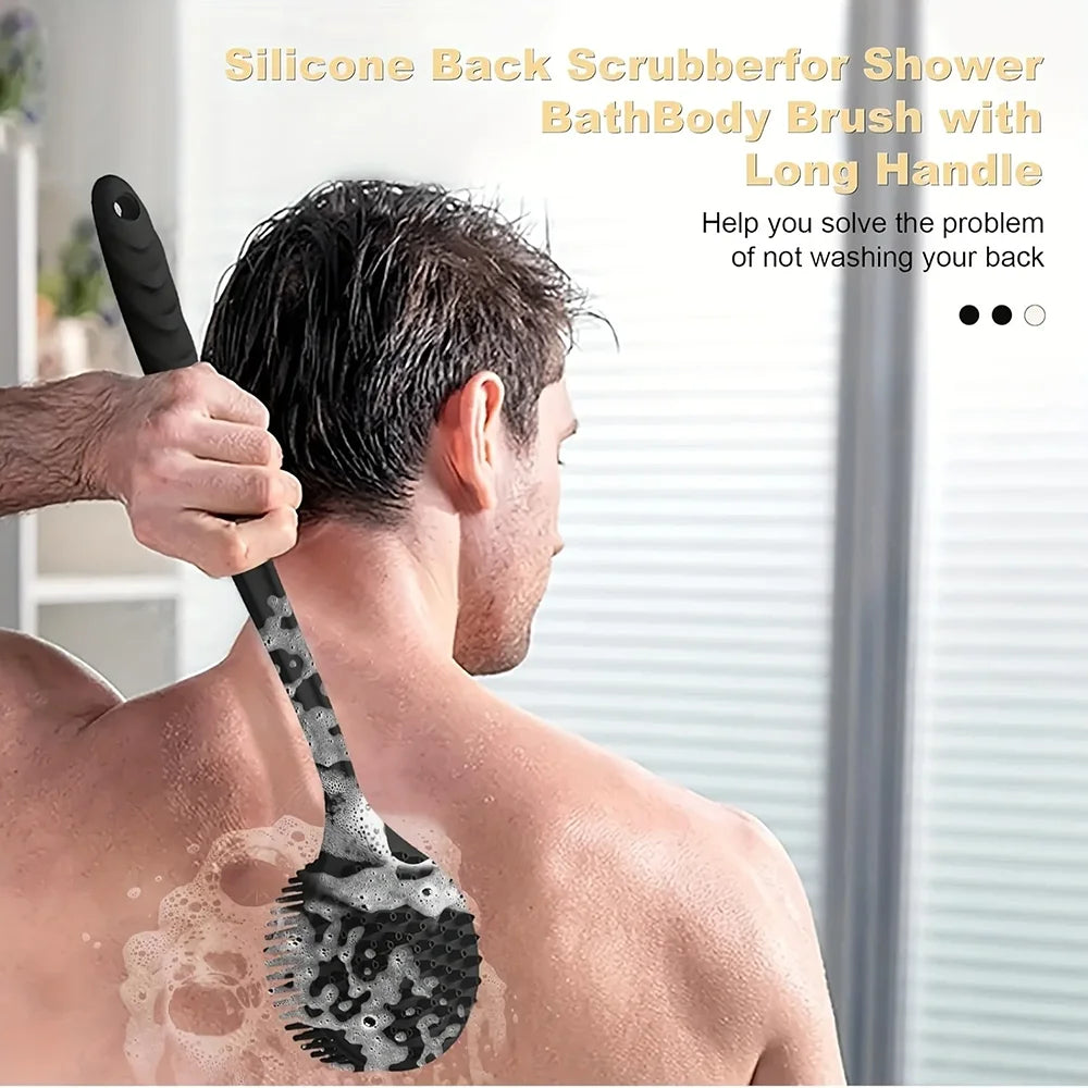 1pc Silicone Back Scrubber Brush for Shower Long Handle Body Deep Cleansing and Exfoliating Massage Double-Sided Soft Bristles