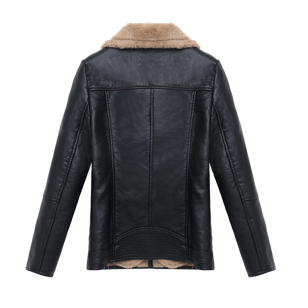 Women's Biker Style Thickened Short Leather Jacket Autumn Winter Street Fashion PU Material Versatile Outerwear Coat
