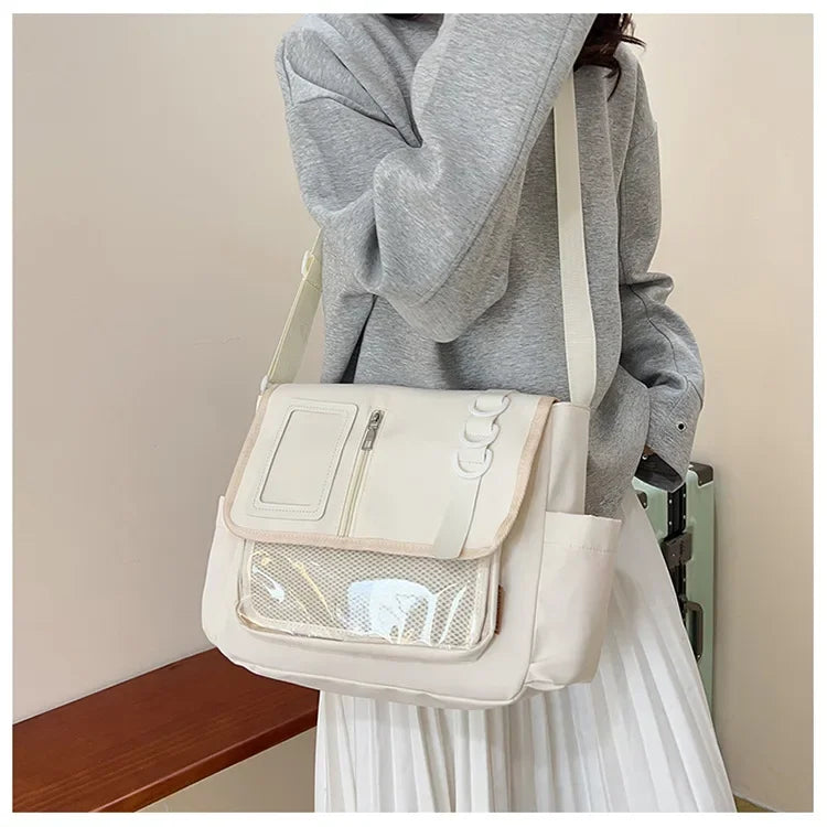 Y2K Japanese Harajuku School Bags for Girls New Transparent Itabag Shoulder Crossbody Bag DIY Badges Display Plate Ita Bag