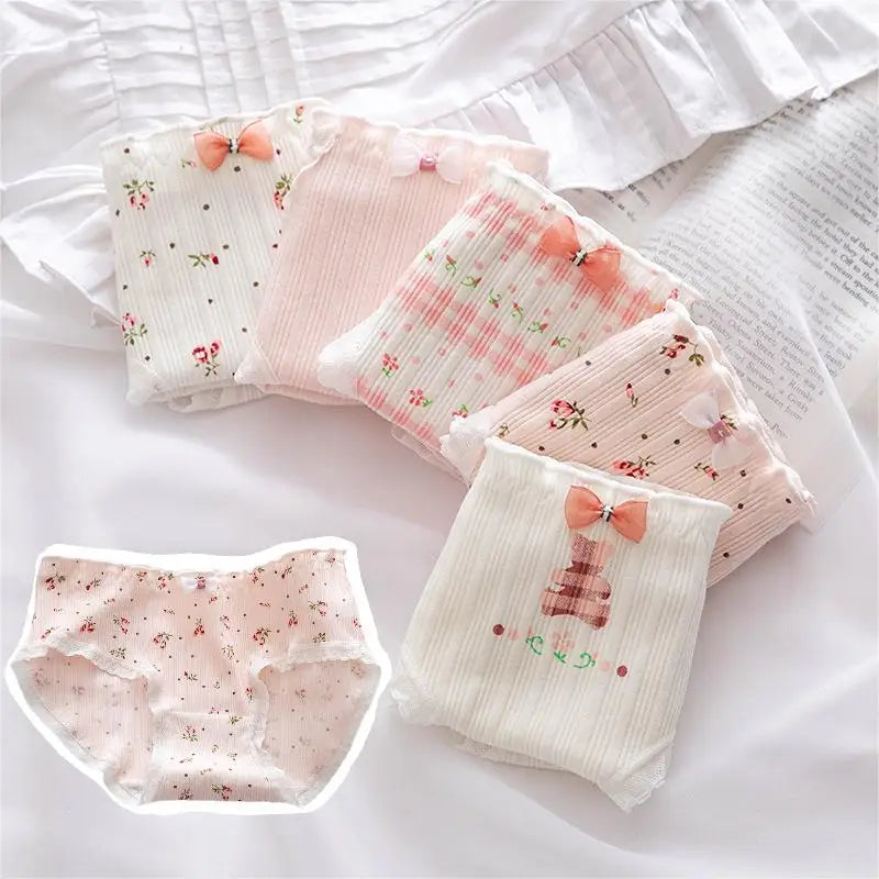 5Pcs/set Women Cotton Panties Cartoon Girls Briefs Mid Waist Underwear Shorts Soft Breathable Panty Sexy Intimates Lingerie M-XL