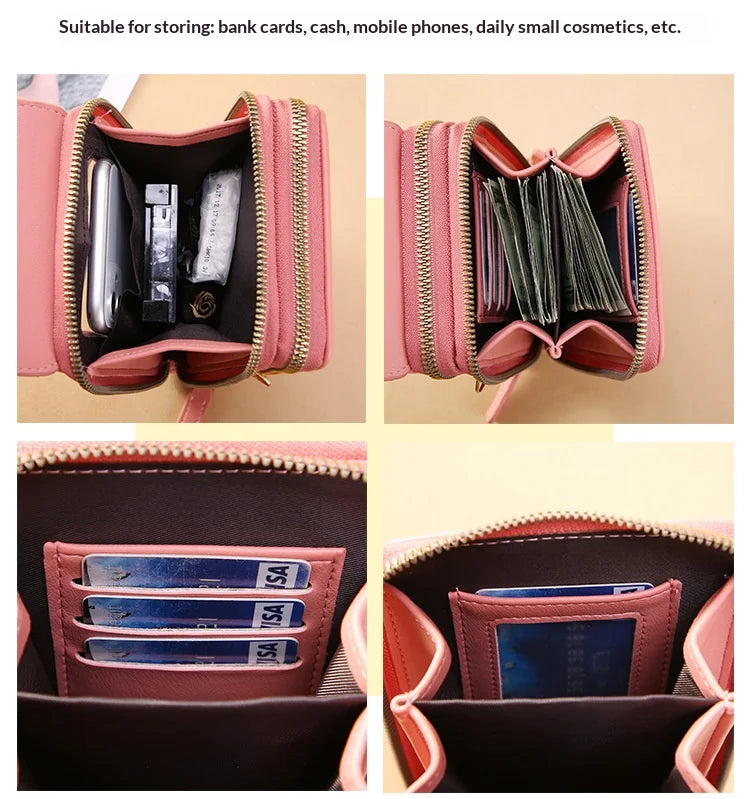 Homefish Women Touchscreen PU Leather Crossbody Mobile Phone Bag Multi Card Holder Mini Wallet For Daily Travel Outdoor Use