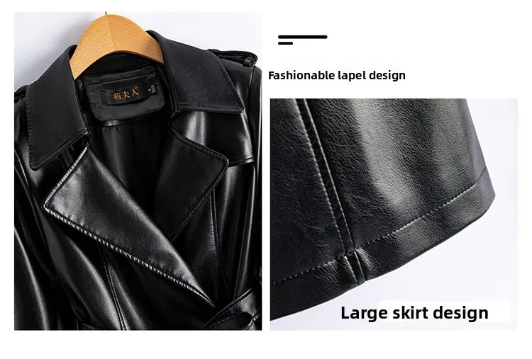 Real Leather Sheepskin Coat Women's Mid-Length Over-Knee Autumn Winter New Style Korean Version Slimming Windbreaker