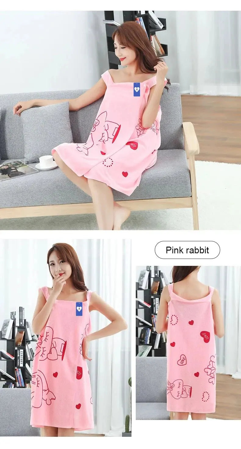Love Rabbit Thickened Wearable Bath Towel Adult Women Absorbent Chest Bath Skirt for Sauna And Steam Wipe