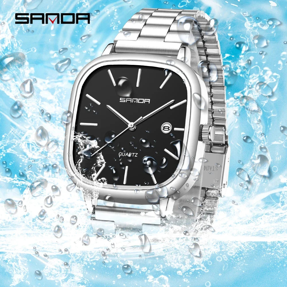 Sanda 2026 Couple Quartz Watch Men's and Women's Square Watch 3ATM Waterproof Calendar Simple and Elegant Women's Watch 3278
