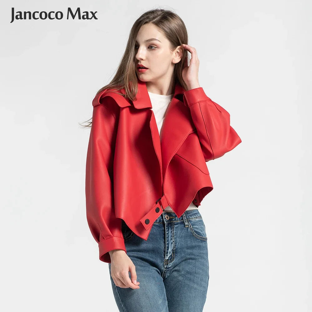 Sheepskin Coat For Women Leather Jacket Winter Spring Moto Biker Genuine Top Quality Black S7547