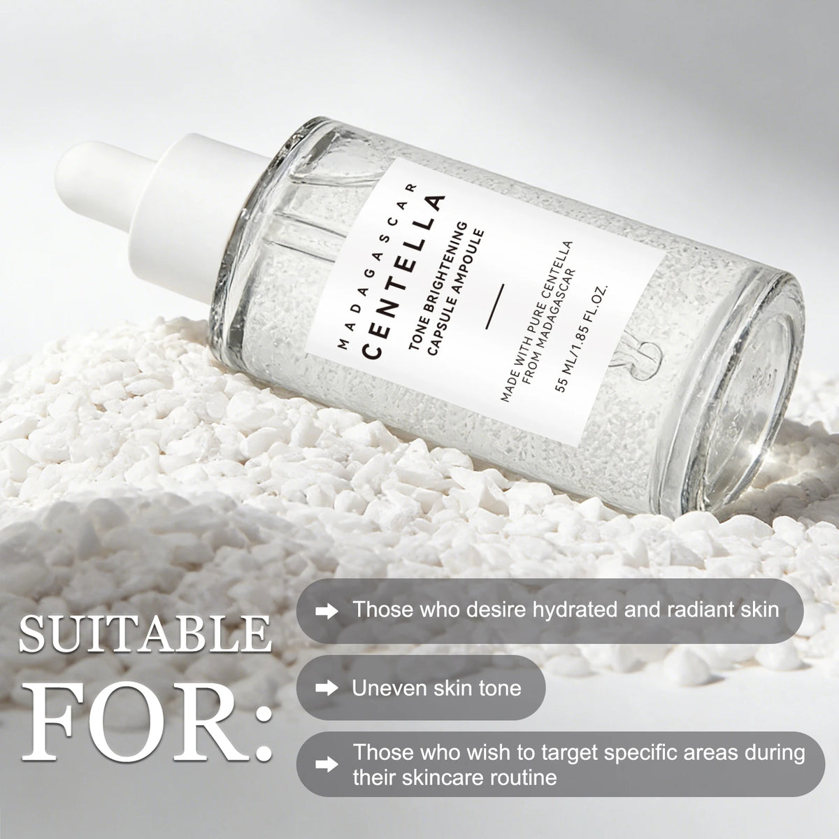 Madagascar Skin Tone Perfector Brightening Ampoule 55ml - Centella & Niacinamide Serum Hydrates, Soothes & Enhances Radiance.
