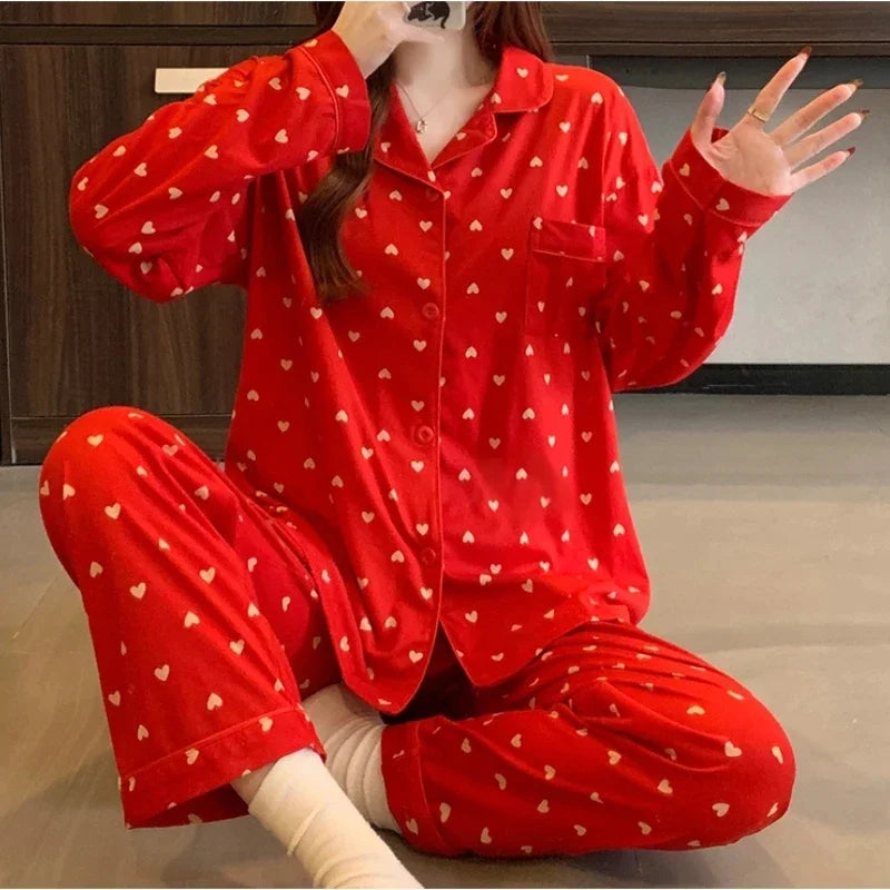 Spring and autumn new ladies' Korean pajamas home wear set for girls and students long-sleeved pajamas