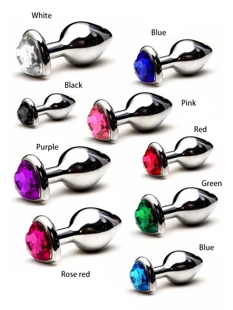 Stainless Metal Anal Plug With Gem Base Heart Shaped Circular Anal Plug G-point Massage Sexual Wellness for Men Women Anal Train