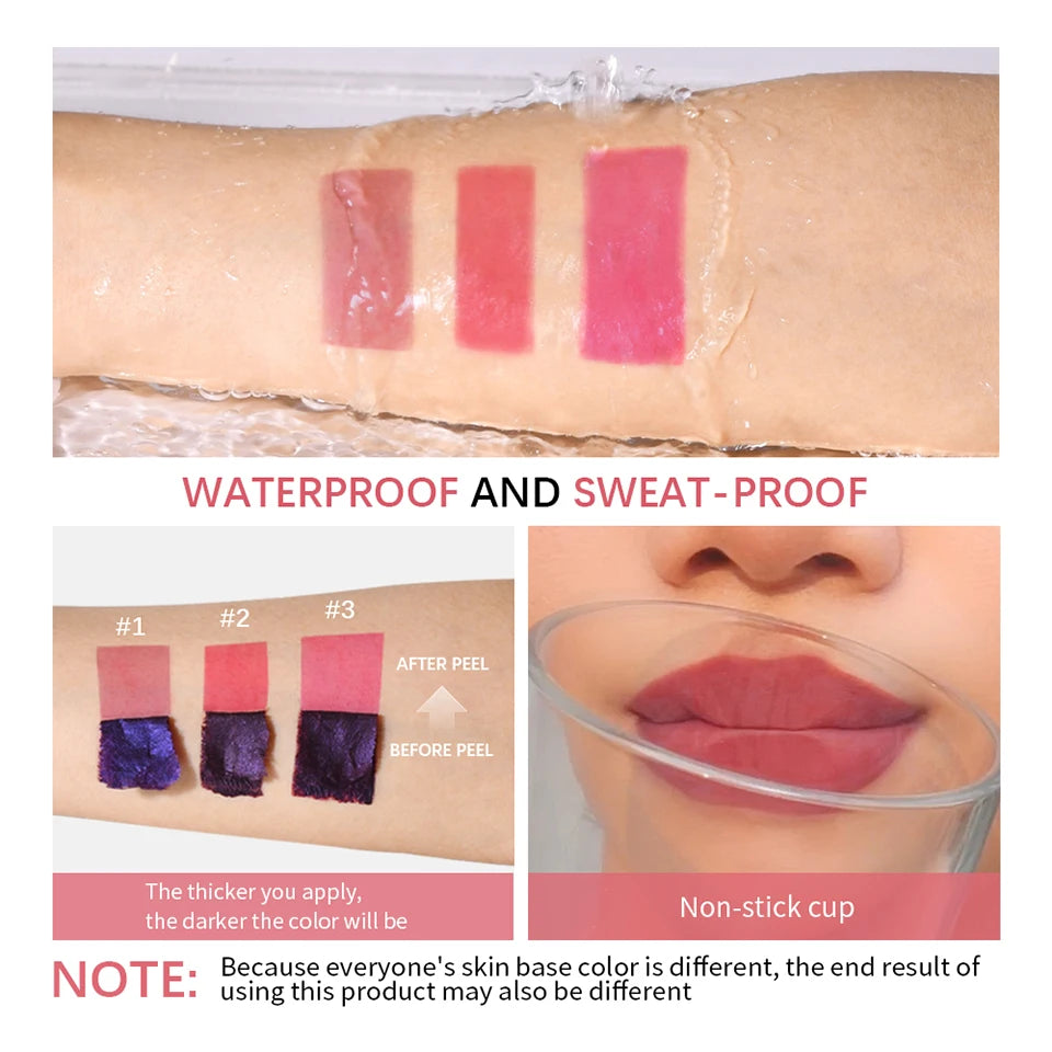 Peel Off Lip Stain – Long-Lasting Waterproof Lip Tint | No Transfer, Non-Stick Cup