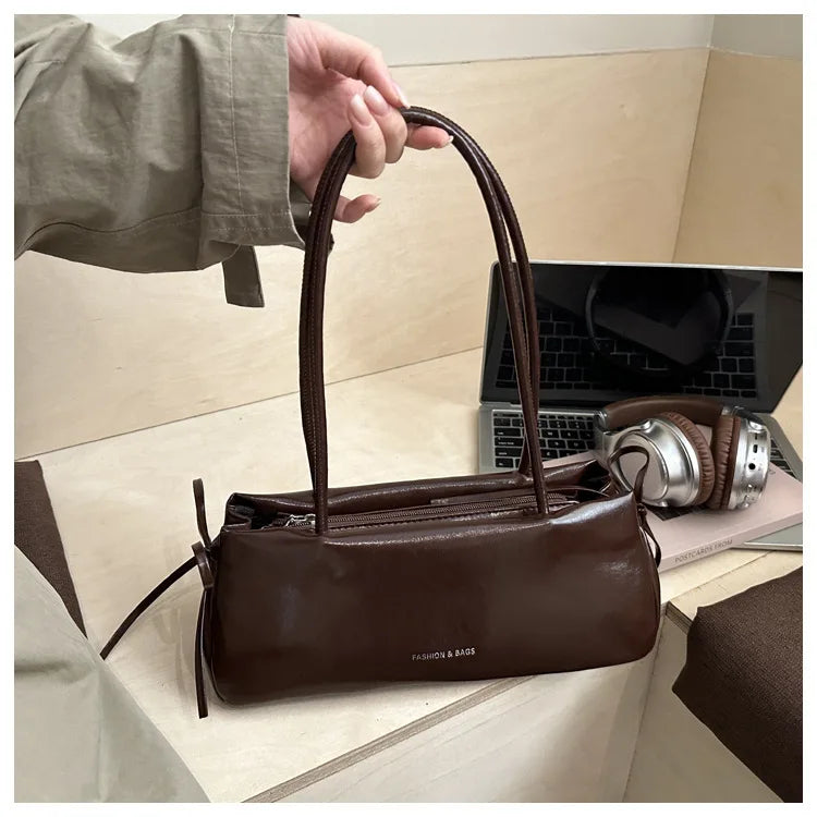 French Elegant Square Bag Korean Bow Decoration Pu High-quality Bag Niche Simple Ballet Style Shoulder Bag New Casual Women Bags