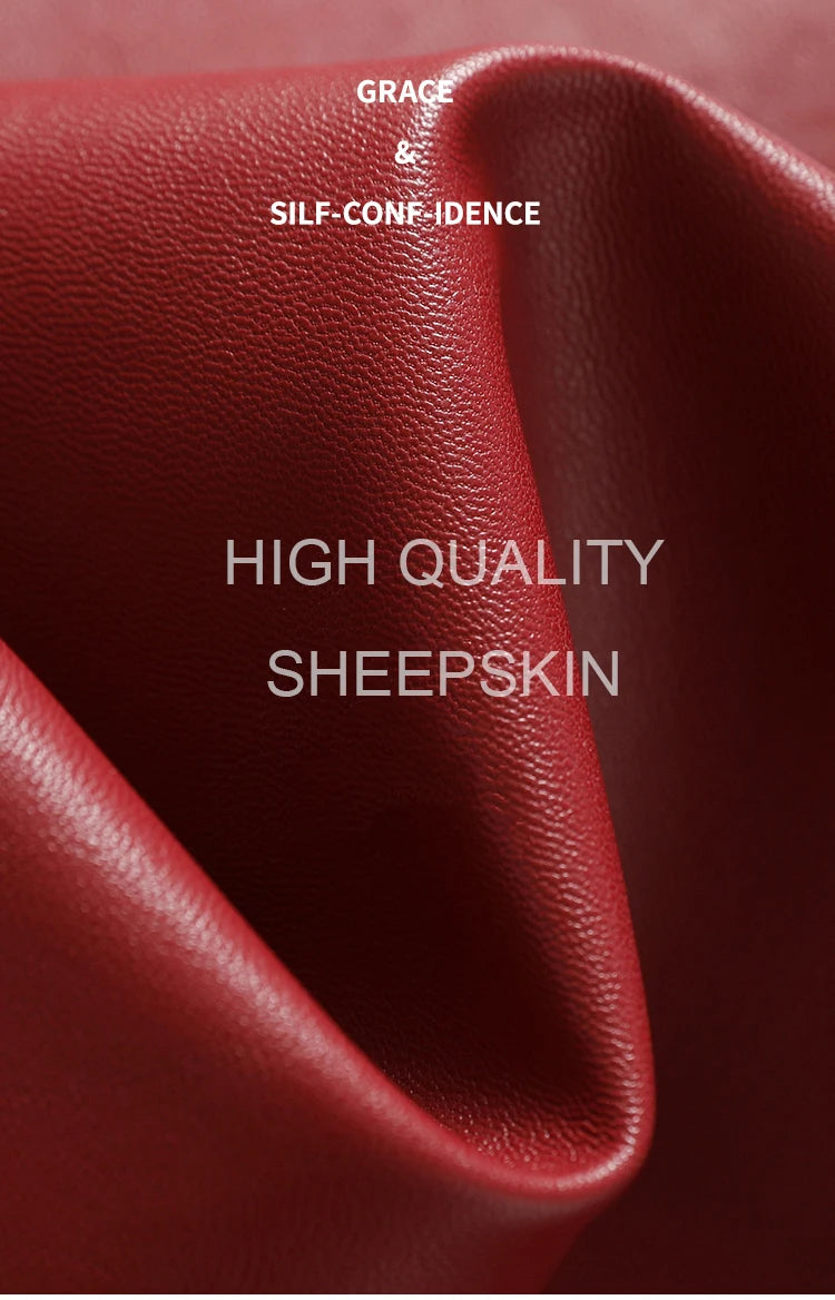 Vintage Wine Red Women's Split Sheep Leather Trench Coats Fashion Double-breasted Lace-up Belt Ladies Mid Long Sheepskin Outwear