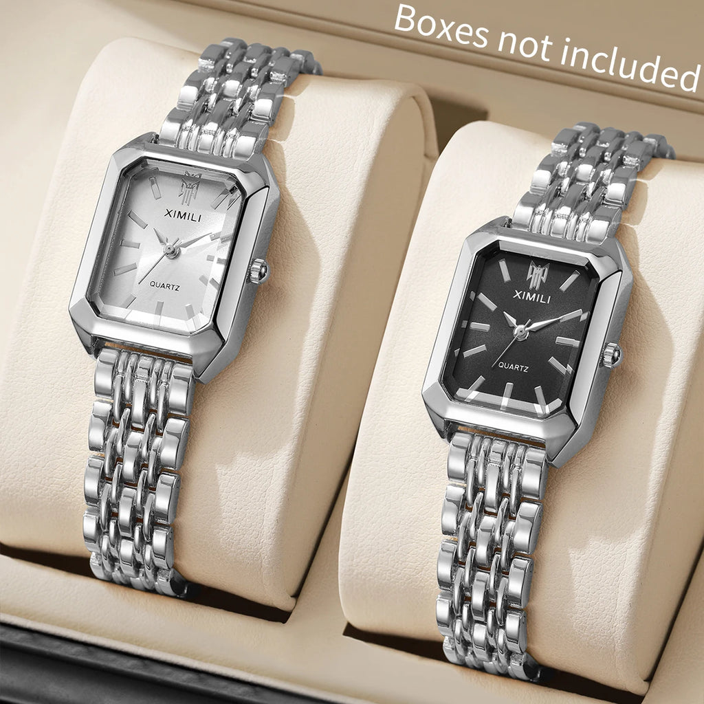 1/2/4PCS Elegant Rectangle Woman Quartz Watch Luxury Stainless Steel Band Ladies Wristwatches Relogio Feminino（Without Box）
