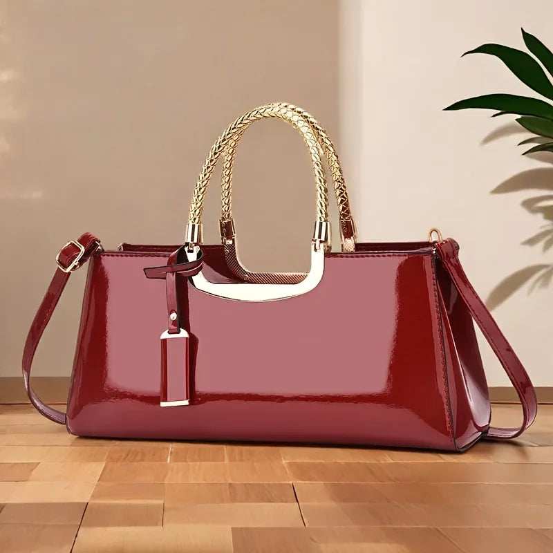 Women's Glossy PU Leather Shoulder Handbag Wedding Clutch Bridal Party Evening Bag