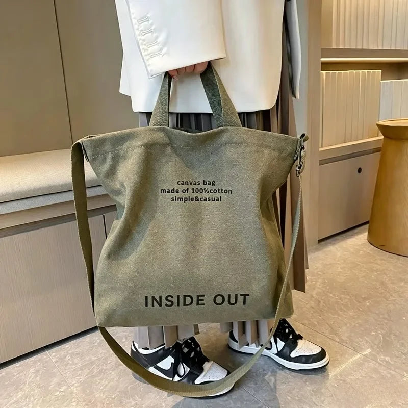 Japanese Canvas Men's and Women's Simple Cross-body Bag Wash Canvas Thick Handbag Large Capacity Arts Students Package Satchel