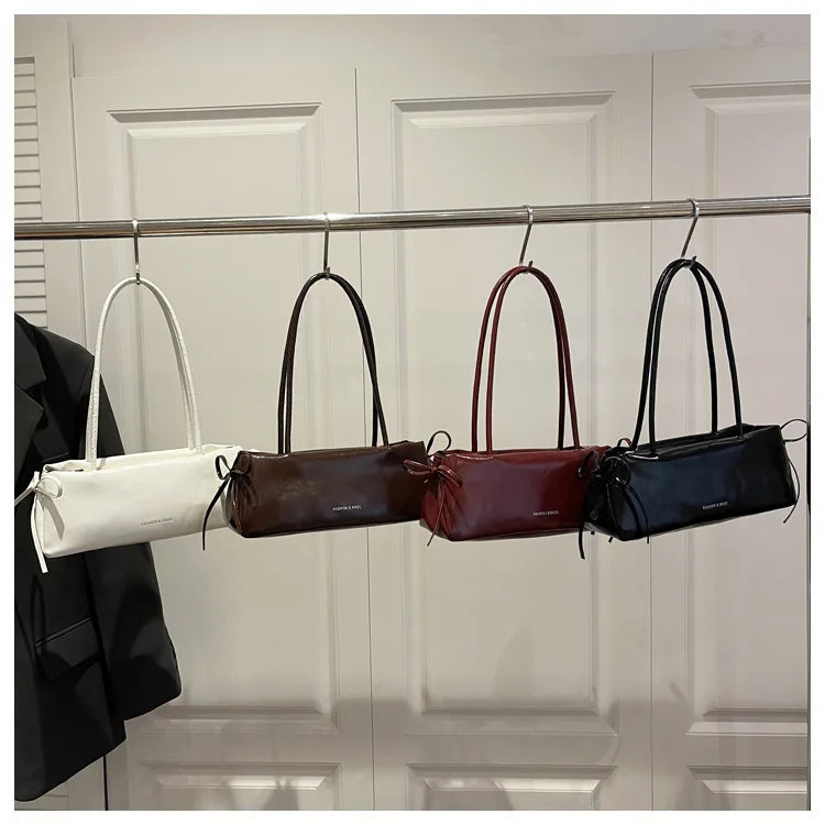 French Elegant Square Bag Korean Bow Decoration Pu High-quality Bag Niche Simple Ballet Style Shoulder Bag New Casual Women Bags