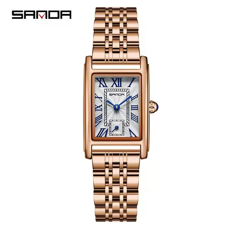 SANDA 1116 Elegant Women's Quartz Watch Casual Rectangular Waterproof Steel Leather Strap Casual Business Women's Watch часы