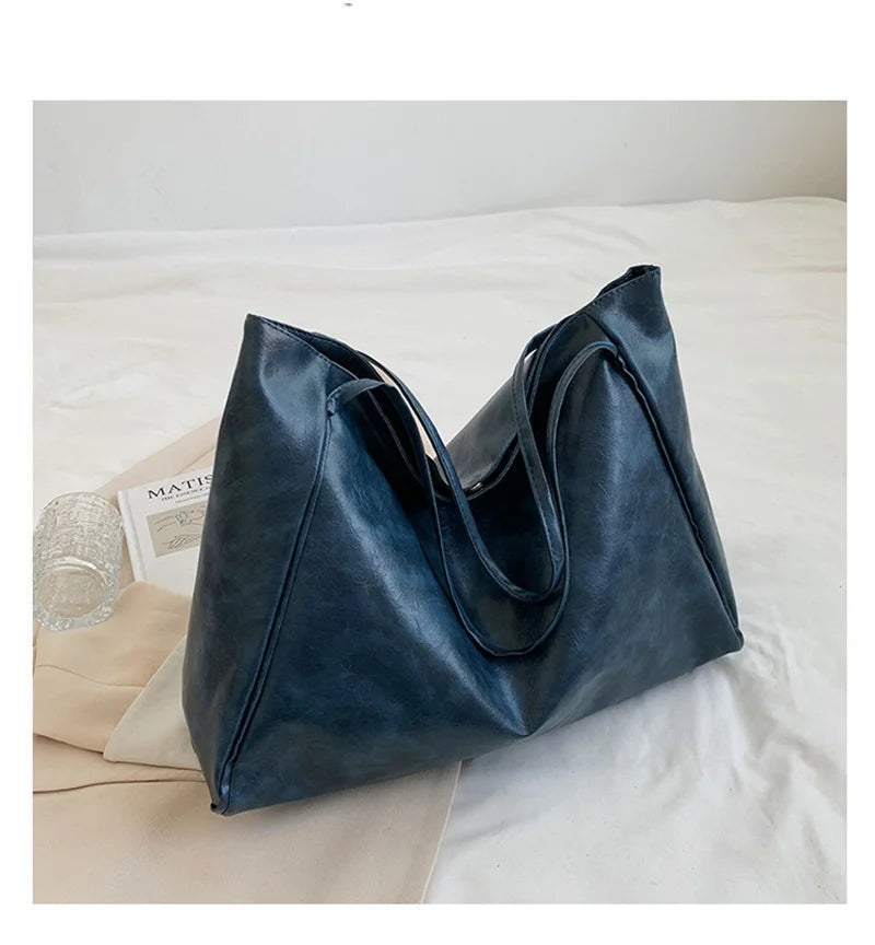 Women Tote Bag Fashion Underarm Pouch Large Capacity Soft Pu Leather Shoulder Bag Retro Crossbody Bag Casual Portable BucketBags