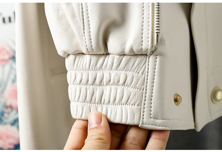 Jacket For Women 2025 New European Genuine Leather Coat Female Zipper Large Lapel Short Oversize Locotive Whtie Jaqueta Feminina