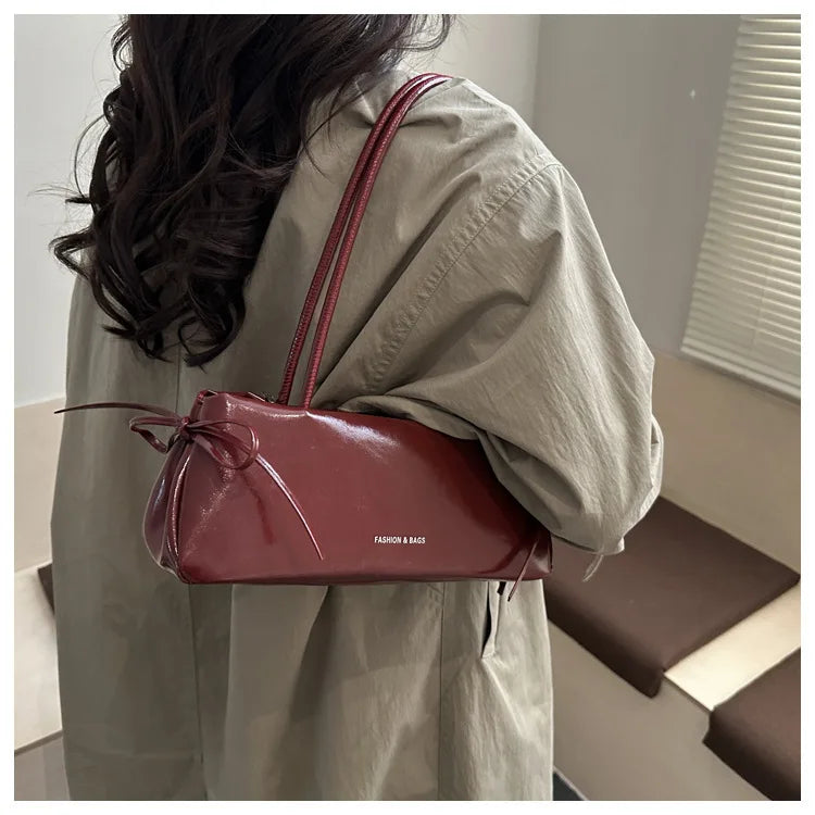 French Elegant Square Bag Korean Bow Decoration Pu High-quality Bag Niche Simple Ballet Style Shoulder Bag New Casual Women Bags
