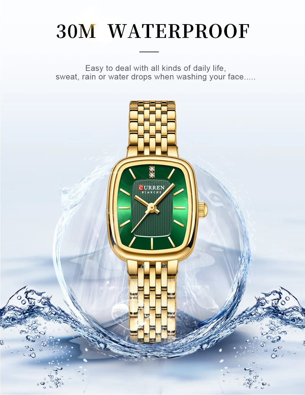 Curren 9093 Women's Quartz Watch Waterproof Luxury Party Women's Watch Elegant Gold Rectangular Dial Quartz Watch Bracelet Gift