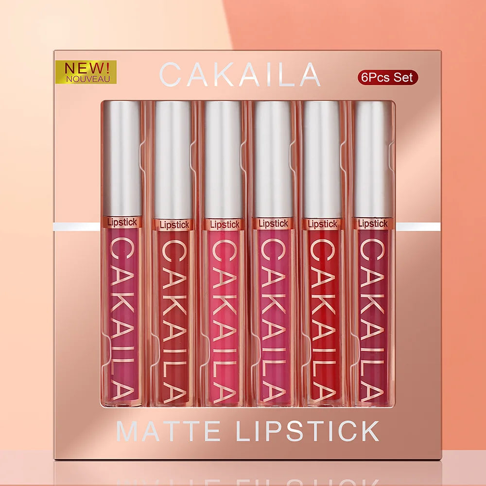 CAKAILA 6-Color Lip Gloss Lipstick Set Liquid Matte Velvet Matte Women's Makeup Long-lasting Waterproof Non-stick Cup Non-fade
