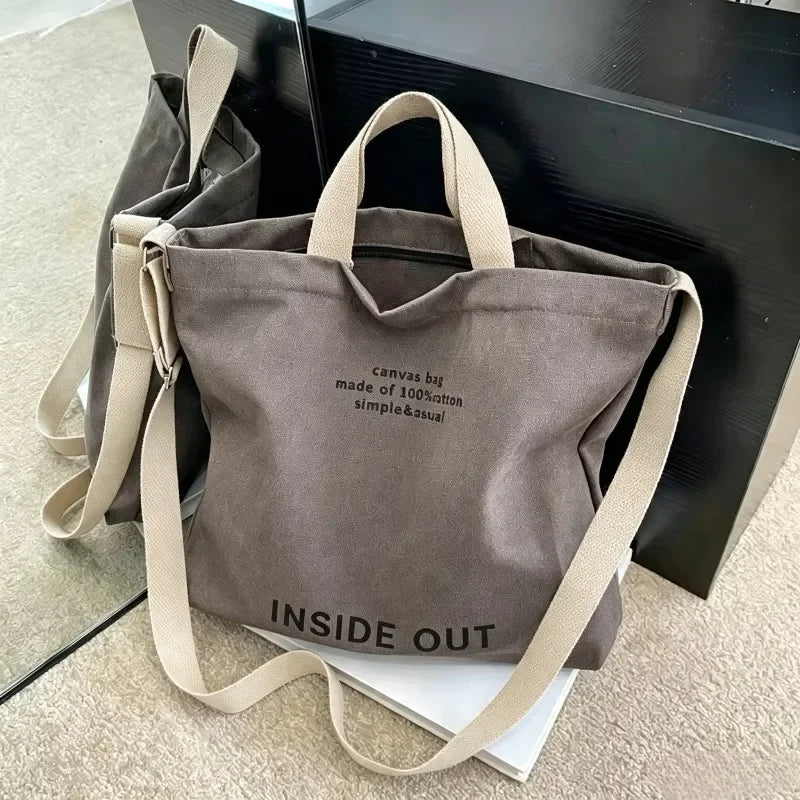 Japanese Canvas Men's and Women's Simple Cross-body Bag Wash Canvas Thick Handbag Large Capacity Arts Students Package Satchel