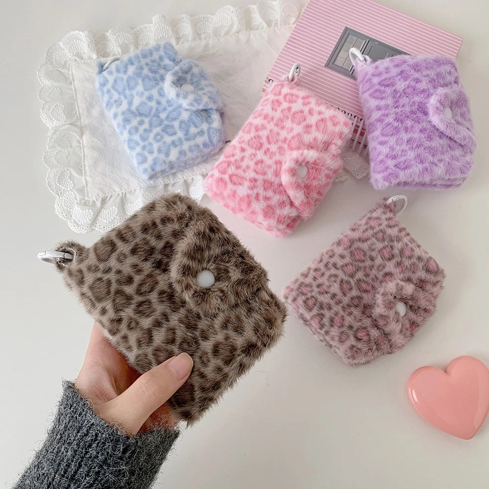 Leopard Pattern Plush Coin Purse Cute Wallet Card Bag Korean Fashion Wallet Card Holder for Girl Portable Cute Small Storage Bag